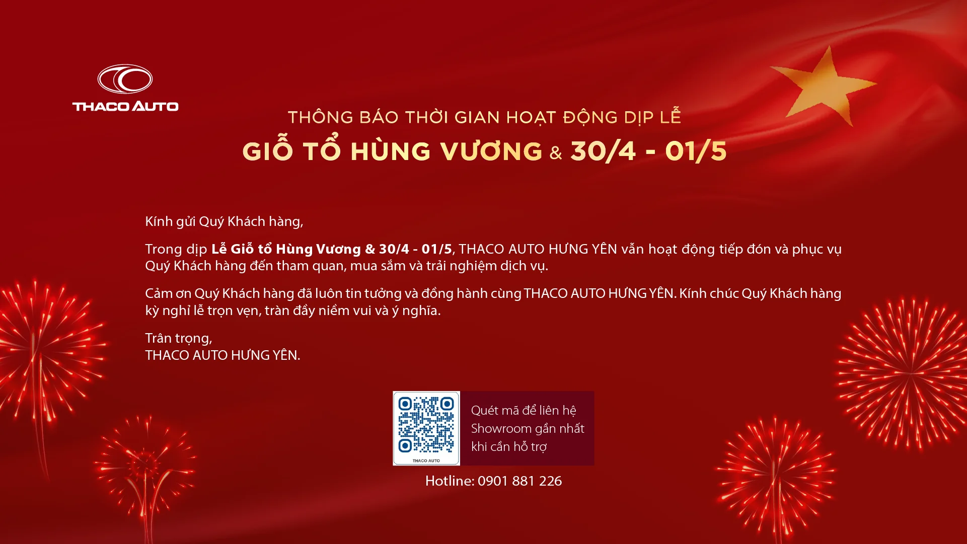 THÔNG BÁO THỜI GIAN HOẠT ĐỘNG DỊP LỄ GIỖ TỔ HÙNG VƯƠNG & 30/4 -01/5