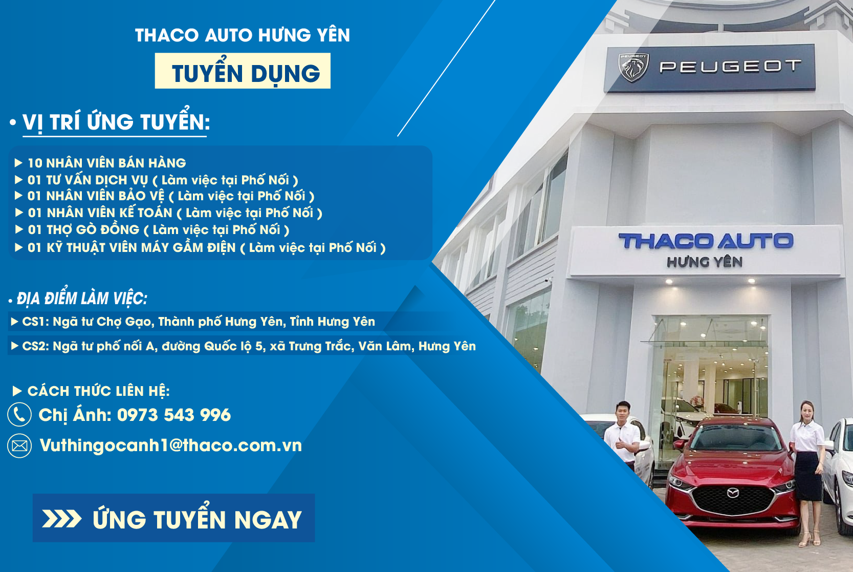 THACO AUTO HƯNG YÊN TUYỂN DỤNG NHIỀU VỊ TRÍ TRONG THÁNG 4